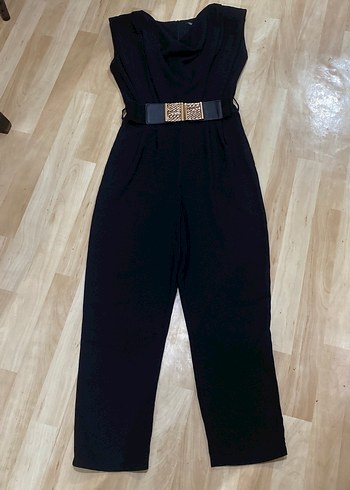 Siyah Kadın Midi Tulum, Kemerli, Strappy Kol - Görsel 3