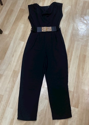 Siyah Kadın Midi Tulum, Kemerli, Strappy Kol - Görsel 2