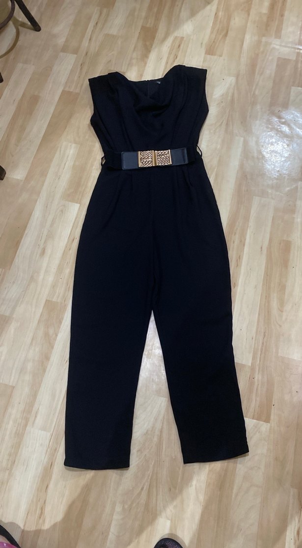 Siyah Kadın Midi Tulum, Kemerli, Strappy Kol - Görsel 4