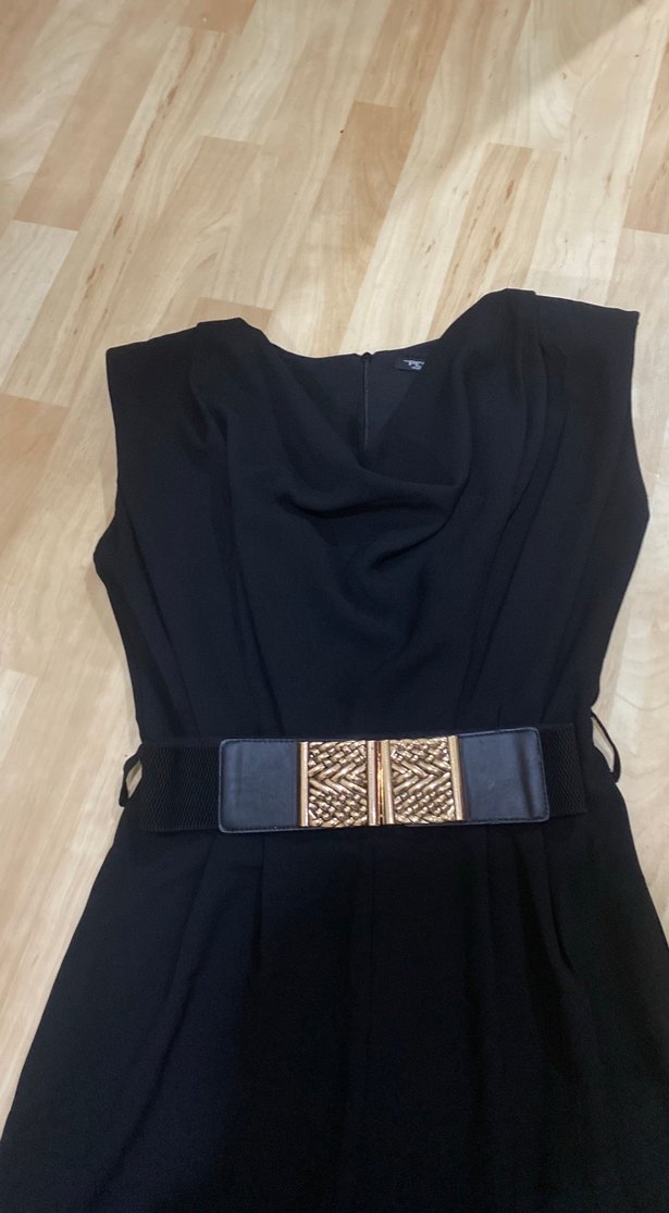 Siyah Kadın Midi Tulum, Kemerli, Strappy Kol - Görsel 5