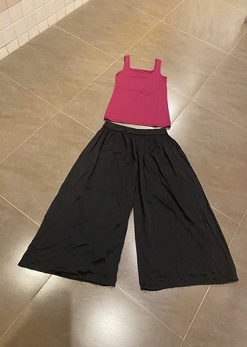 Kadın Siyah Salaş Midi Saten Pantolon - Görsel 2