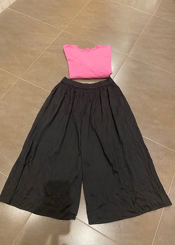 Kadın Siyah Salaş Midi Saten Pantolon - Görsel 4