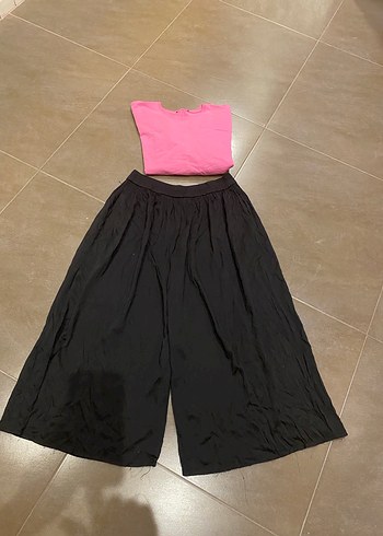 Kadın Siyah Salaş Midi Saten Pantolon - Görsel 5