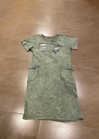 Yeşil Batik Desenli Kısa Kollu Midi Elbise - Görsel 2