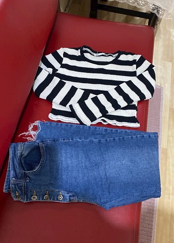 Çizgili Beyaz Siyah İnce Triko Kadın Kazak - Görsel 4