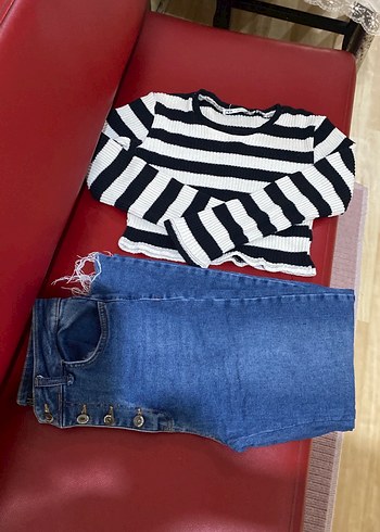 Çizgili Beyaz Siyah İnce Triko Kadın Kazak - Görsel 2