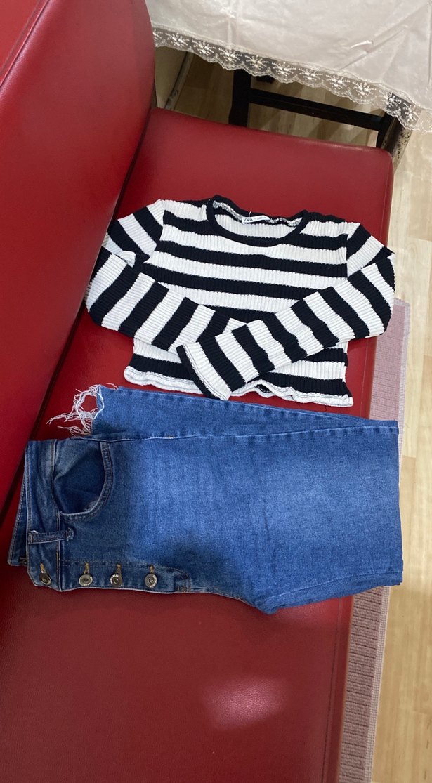 Çizgili Beyaz Siyah İnce Triko Kadın Kazak - Görsel 3