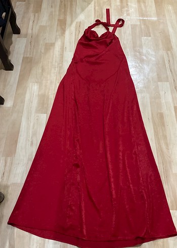 Bordo Drapeli Straplez Uzun Kadın Elbise - Görsel 4