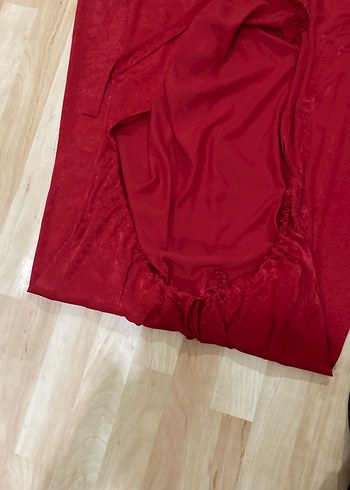 Bordo Drapeli Straplez Uzun Kadın Elbise - Görsel 5