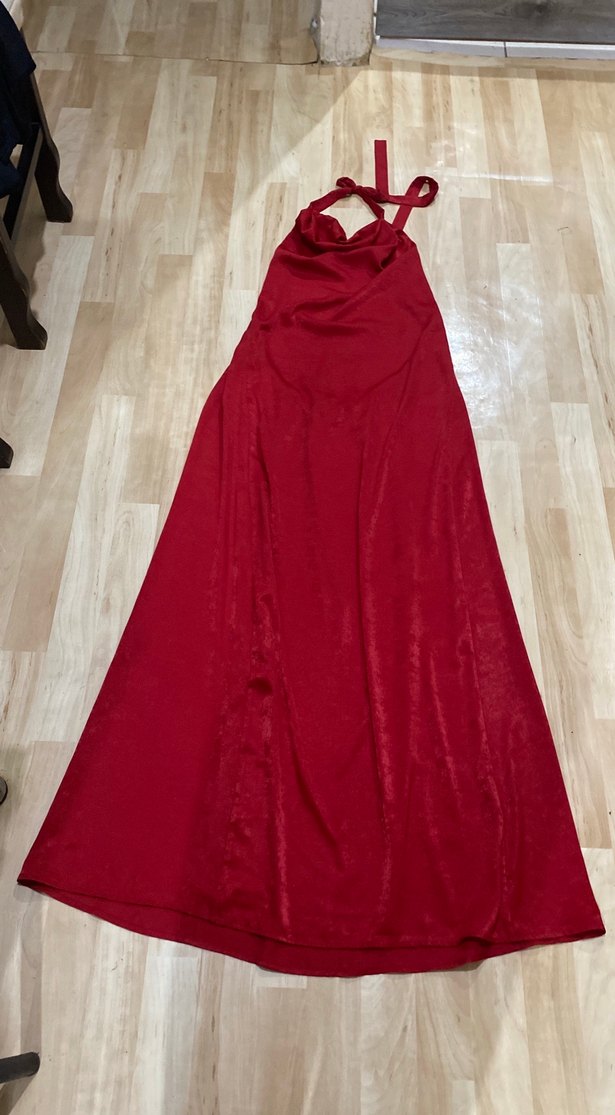 Bordo Drapeli Straplez Uzun Kadın Elbise - Görsel 2