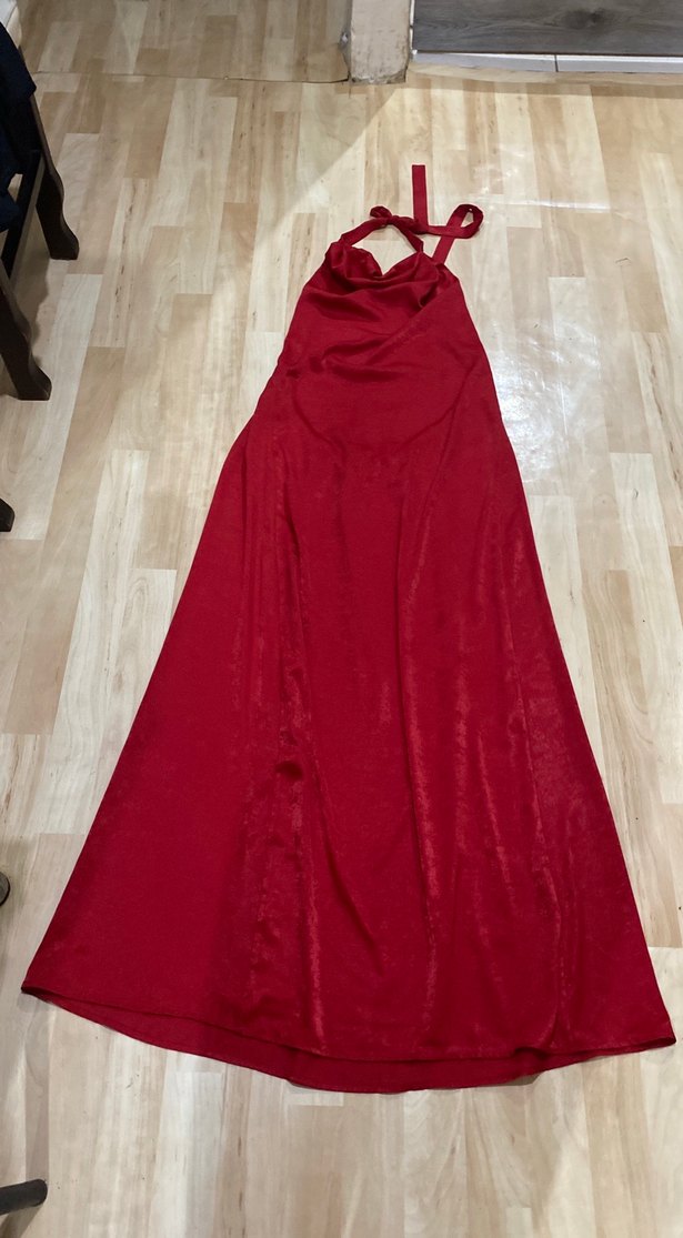 Bordo Drapeli Straplez Uzun Kadın Elbise - Görsel 3