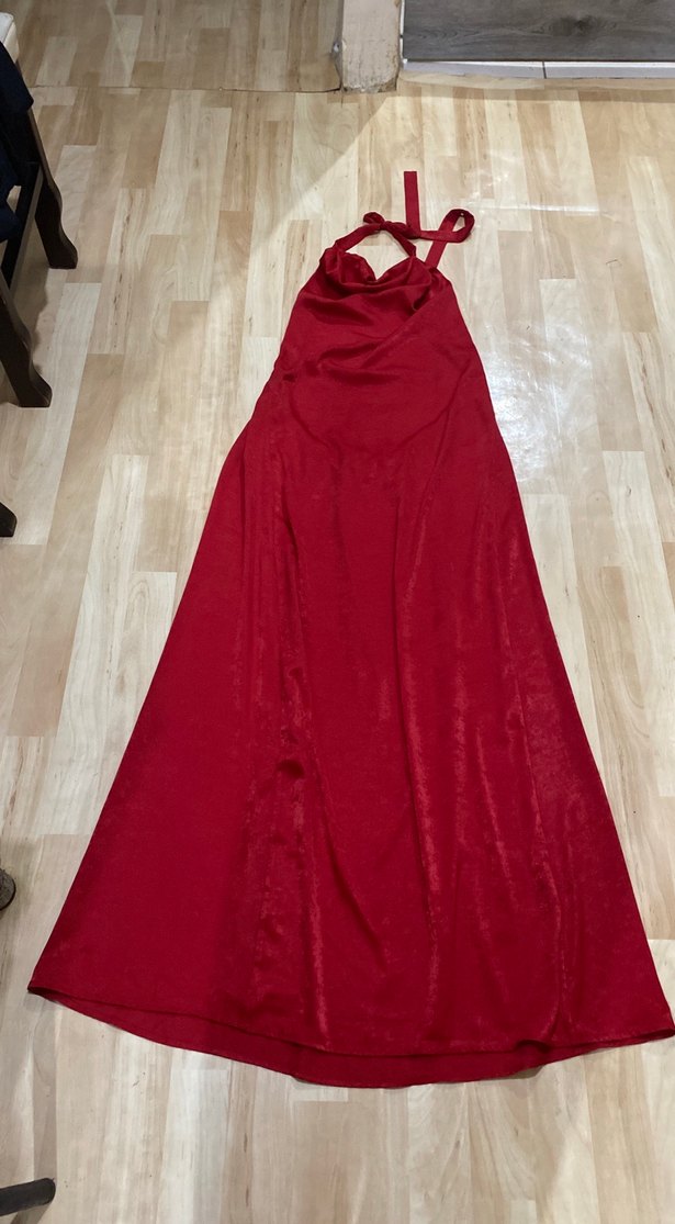 Bordo Drapeli Straplez Uzun Kadın Elbise - Görsel 4