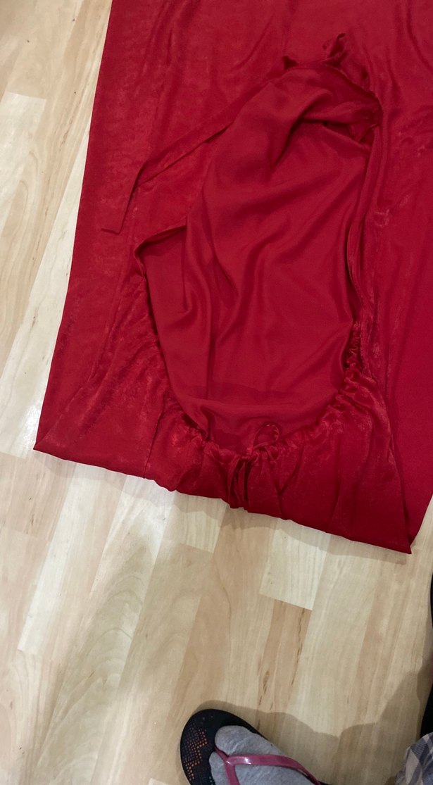 Bordo Drapeli Straplez Uzun Kadın Elbise - Görsel 5