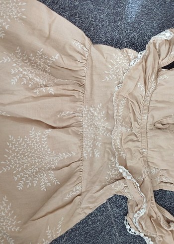 Kız Çocuk Nakışlı Bej Keten Elbise - Görsel 6