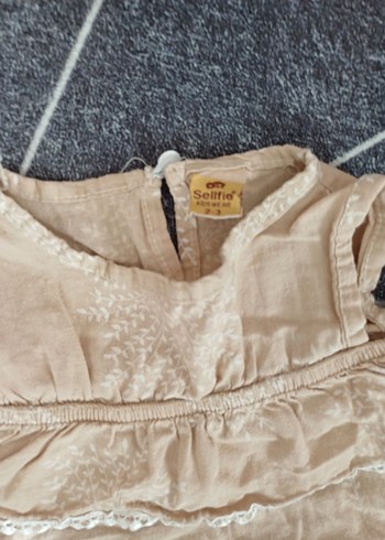 Kız Çocuk Nakışlı Bej Keten Elbise - Görsel 4