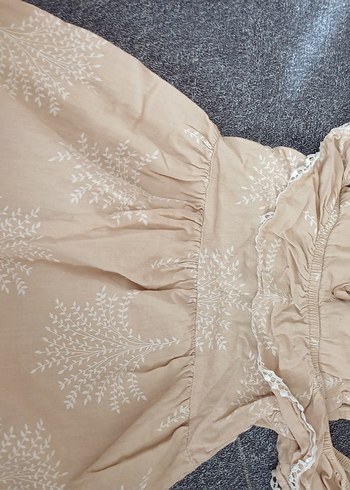 Kız Çocuk Nakışlı Bej Keten Elbise - Görsel 2