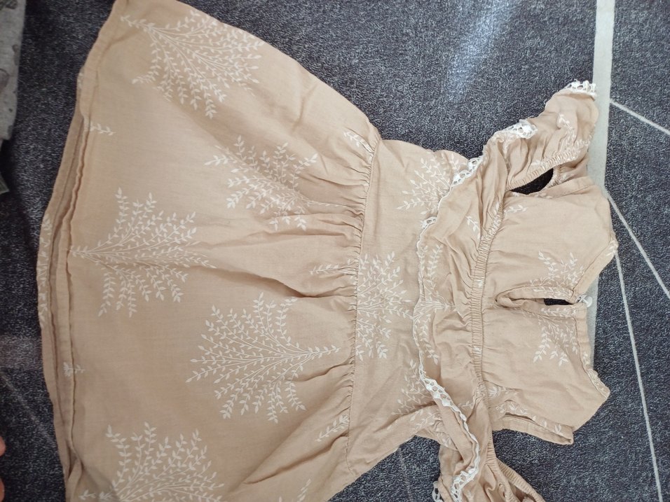 Kız Çocuk Nakışlı Bej Keten Elbise - Görsel 2