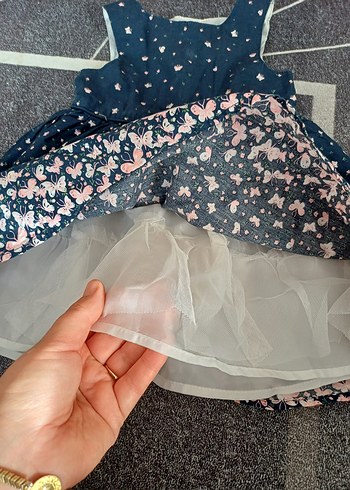 Kız Çocuk Lacivert Desenli Kot Elbise - Görsel 5