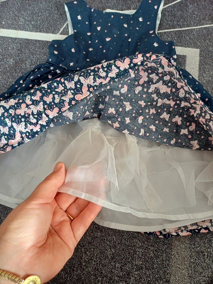 Kız Çocuk Lacivert Desenli Kot Elbise - Görsel 5