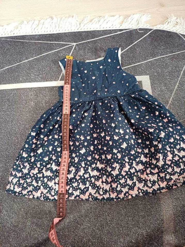 Kız Çocuk Lacivert Desenli Kot Elbise - Görsel 4