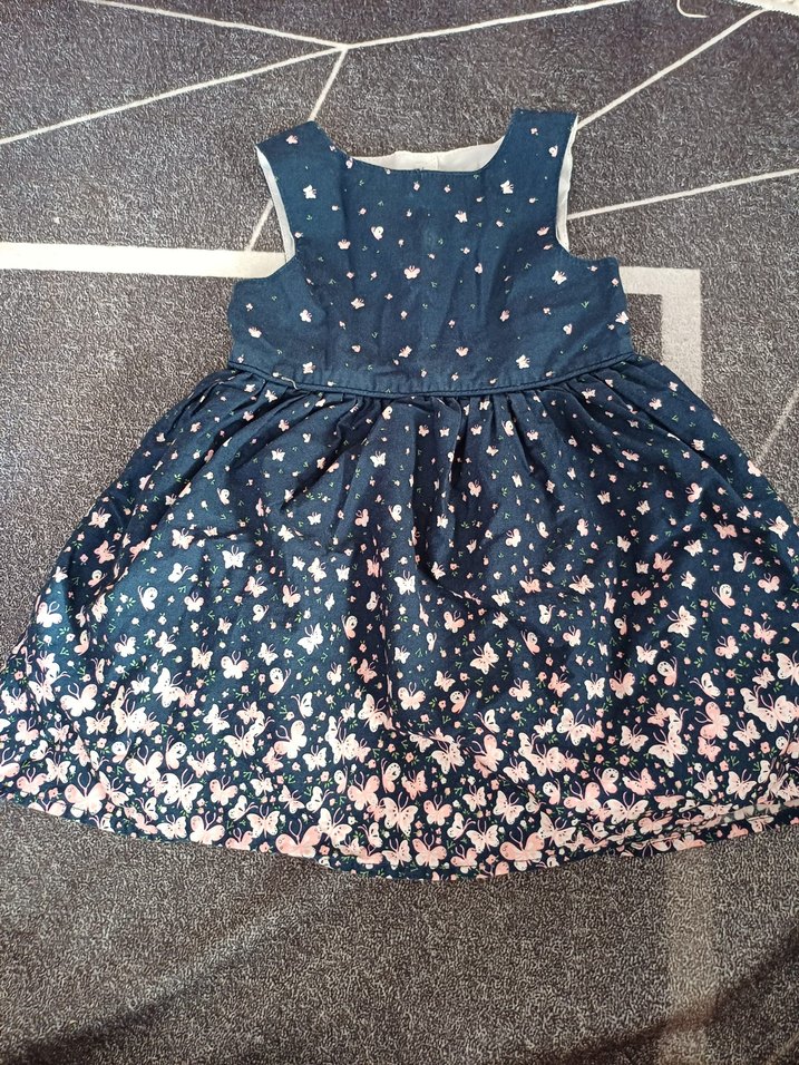 Kız Çocuk Lacivert Desenli Kot Elbise - Görsel 2