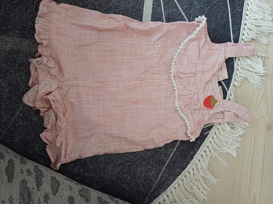 Kız Çocuk Pembe Keten Fırfırlı Tulum - Görsel 5