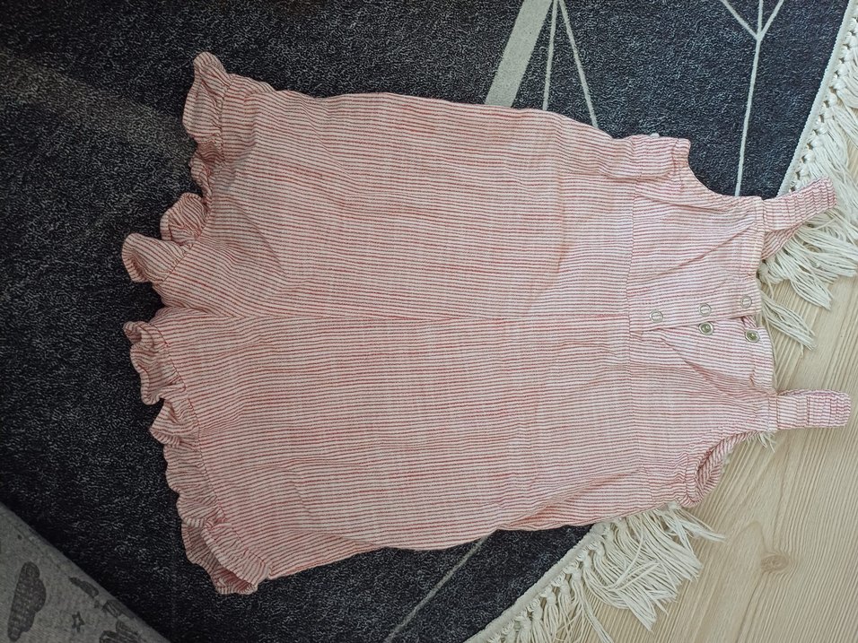 Kız Çocuk Pembe Keten Fırfırlı Tulum - Görsel 3