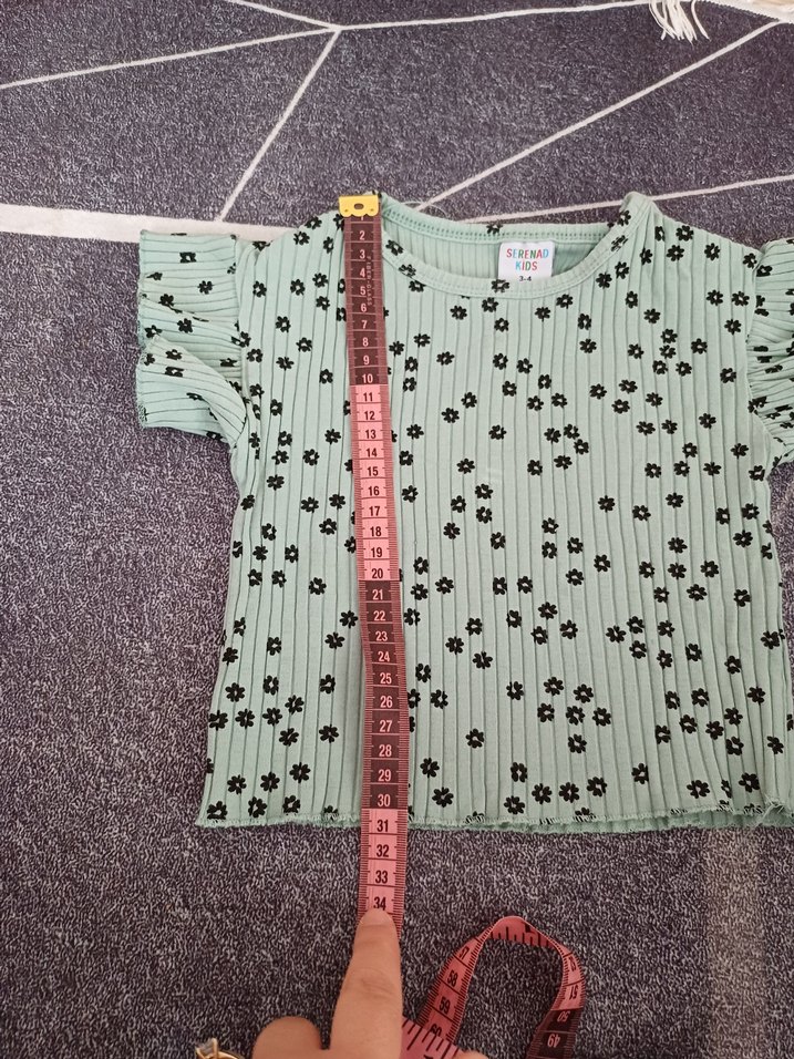 Kız Çocuk Gri Çiçek Desenli Kısa Kollu Bluz - Görsel 4