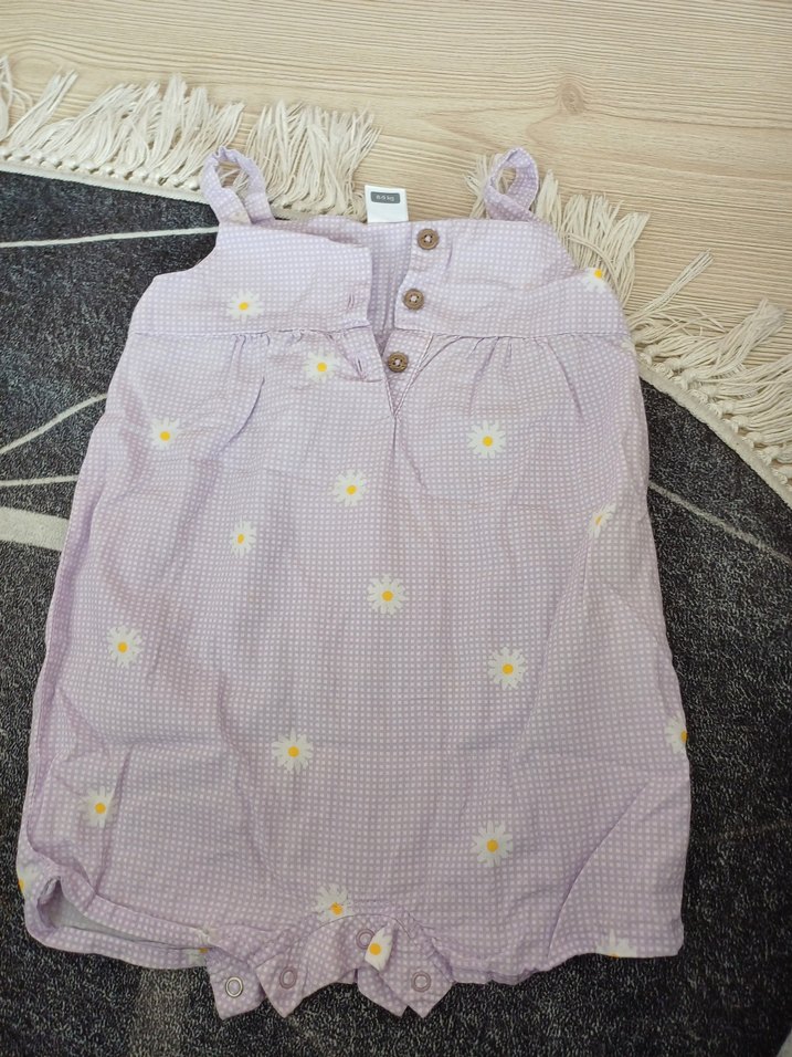 Mor Düğmeli Kız Çocuk Askılı Tulum - Görsel 2