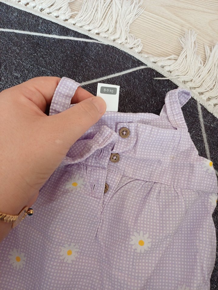 Mor Düğmeli Kız Çocuk Askılı Tulum - Görsel 4