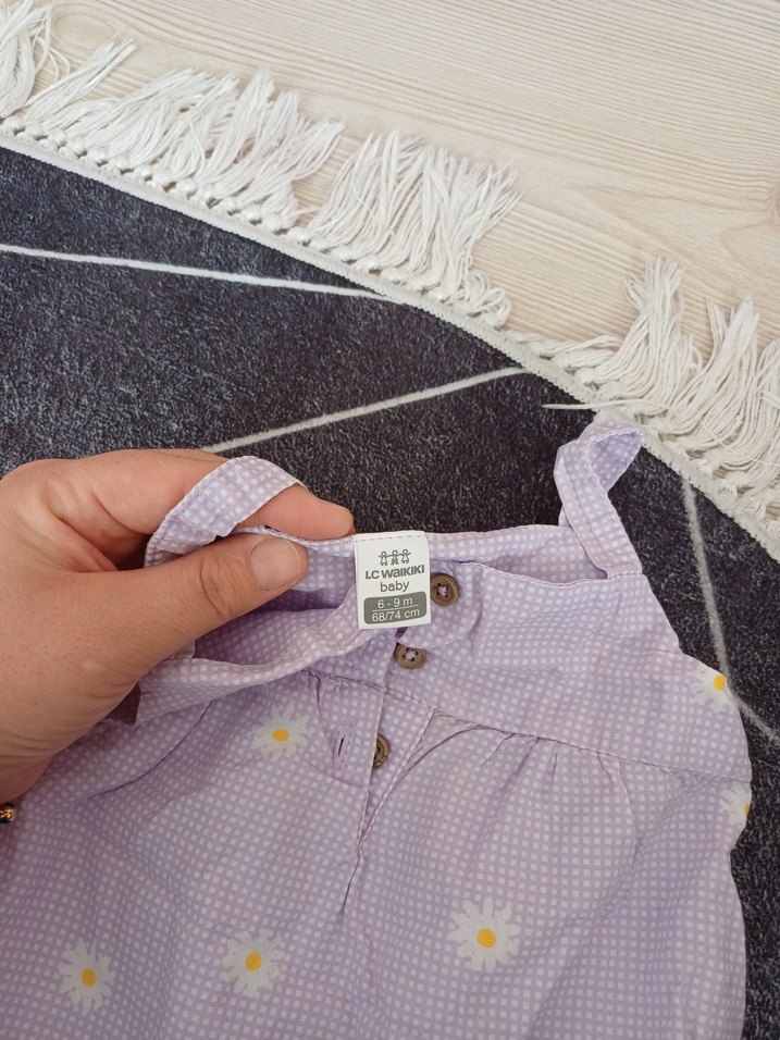 Mor Düğmeli Kız Çocuk Askılı Tulum - Görsel 3