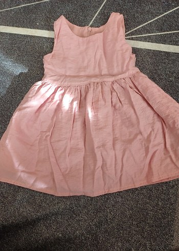 Pembe Keten Kolsuz Kız Çocuk Elbisesi - Görsel 7