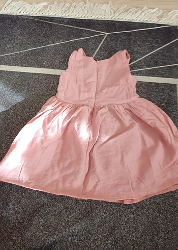 Pembe Keten Kolsuz Kız Çocuk Elbisesi - Görsel 3