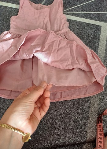 Pembe Keten Kolsuz Kız Çocuk Elbisesi - Görsel 4