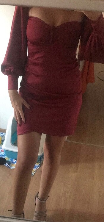 s Beden Saten bordo elbise