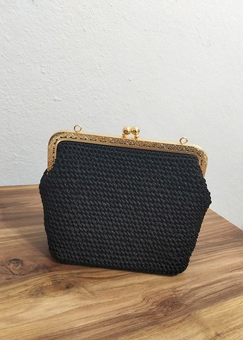 Siyah Örgü Vintage Kadın Portföy Çanta - Görsel 2