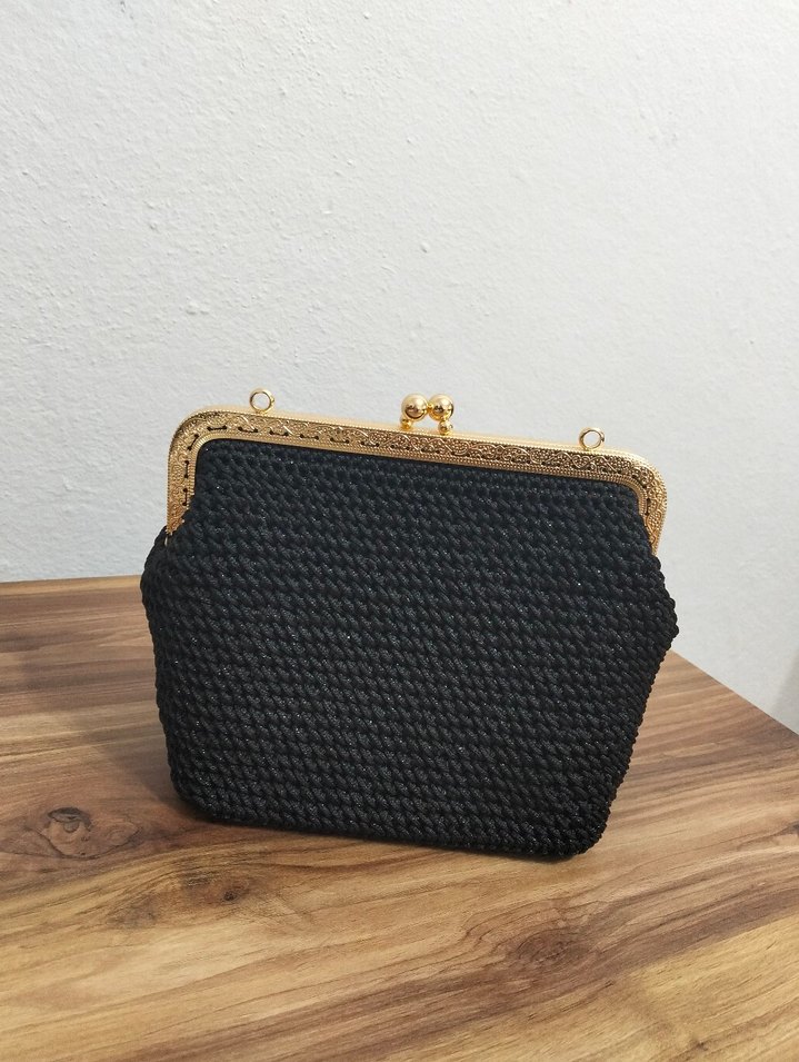 Siyah Örgü Vintage Kadın Portföy Çanta - Görsel 2
