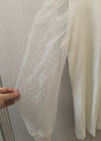 Tül Detaylı Beyaz Kadın Bluz - Görsel 2