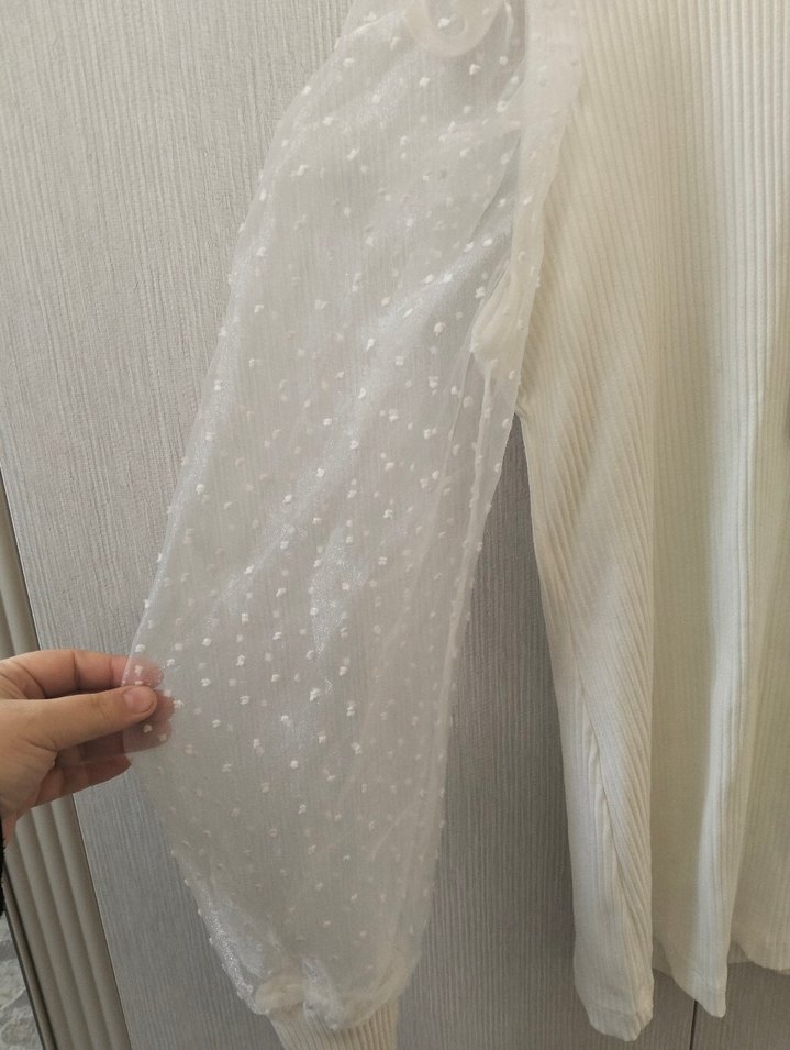 Tül Detaylı Beyaz Kadın Bluz - Görsel 2