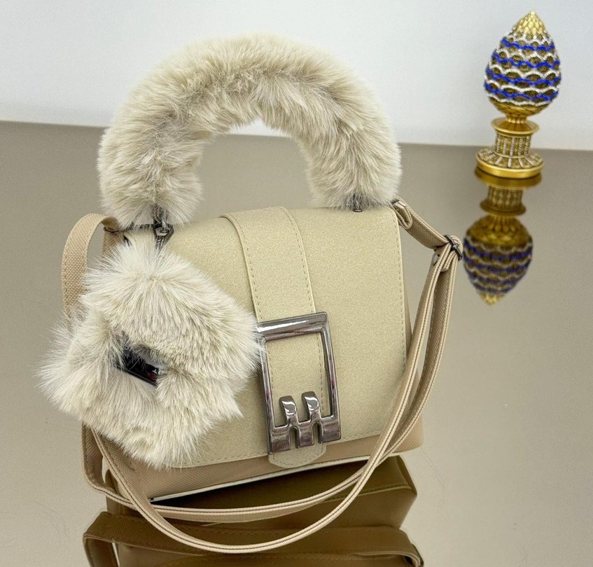 Renkli Leopar Desenli Kürklü Kadın Çanta - Görsel 2