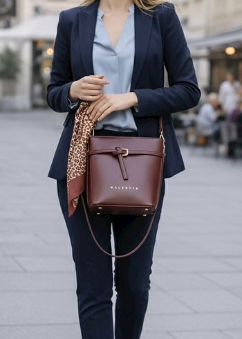 Kahverengi Deri Yılan Desenli Kadın Çanta - Görsel 4