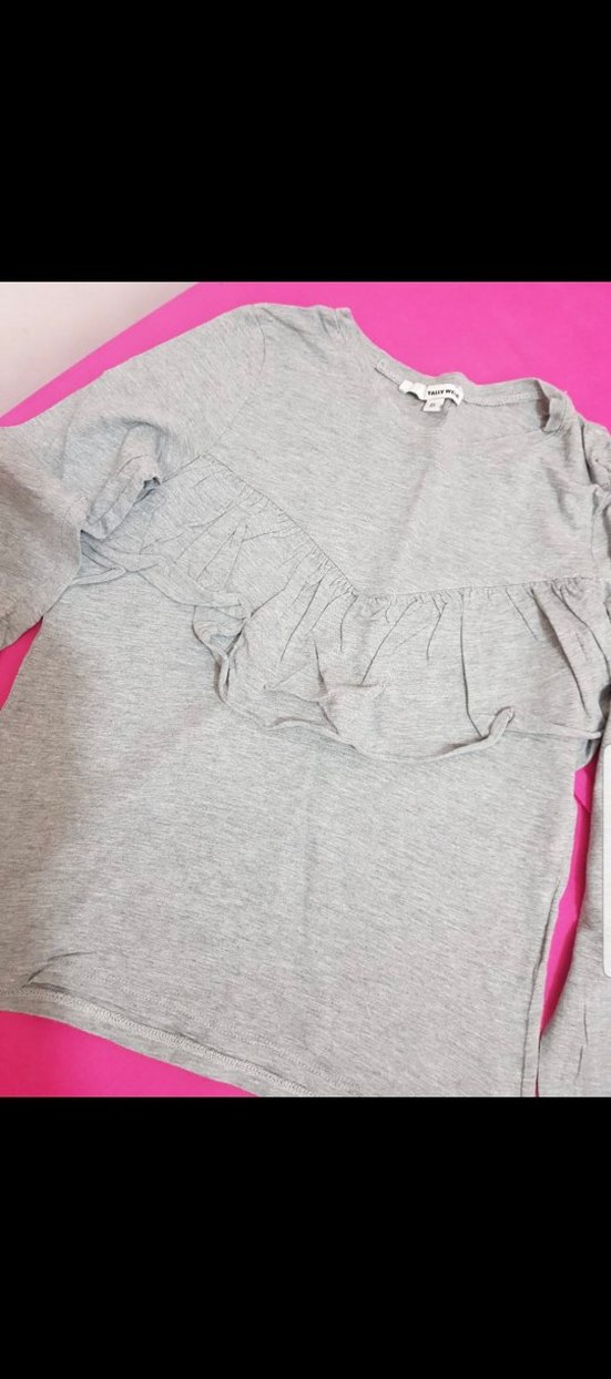 Kız Çocuk Gri Uzun Kollu Fırfırlı Tişört - Görsel 3