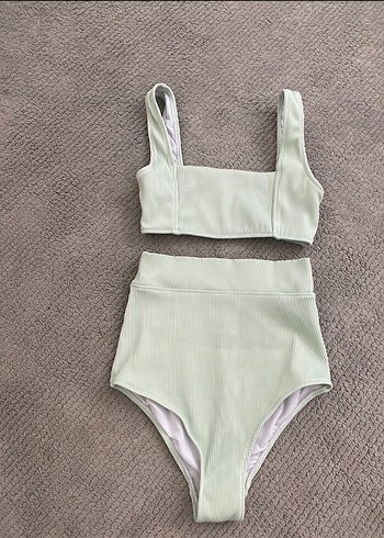 Yeşil Fitilli Yüksek Bel Bikini Takımı