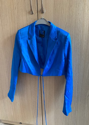 Parlak Mavi Mini Kadın Blazer Ceket