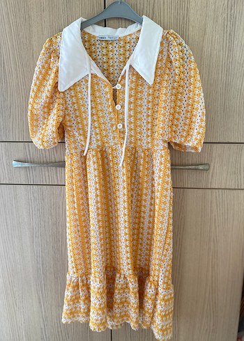 Trendyol & Milla Sarı Bohem Midi Elbise, Kısa Kollu, Yakalı