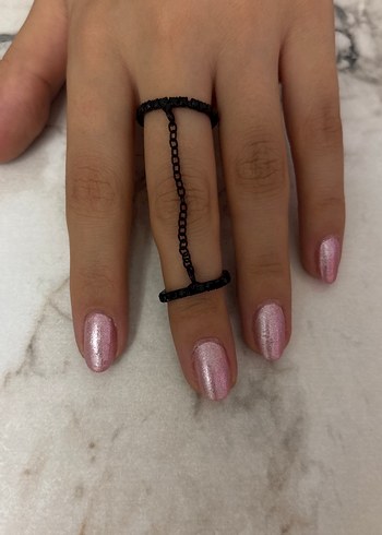 Siyah Zincir Detaylı Gotik Kadın Yüzük - Görsel 2