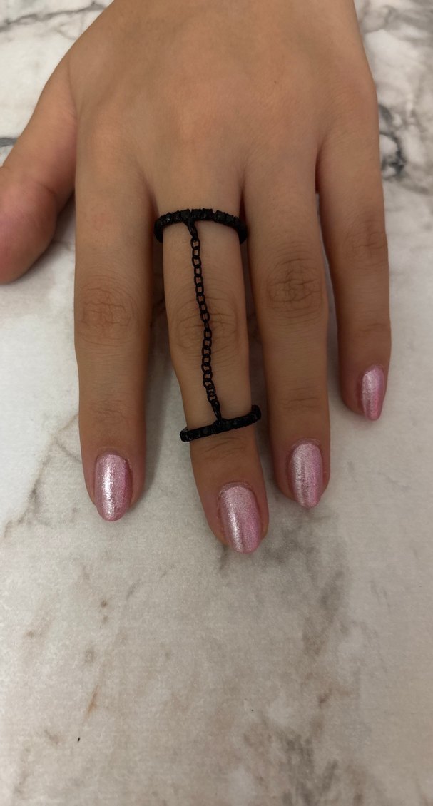 Siyah Zincir Detaylı Gotik Kadın Yüzük - Görsel 2