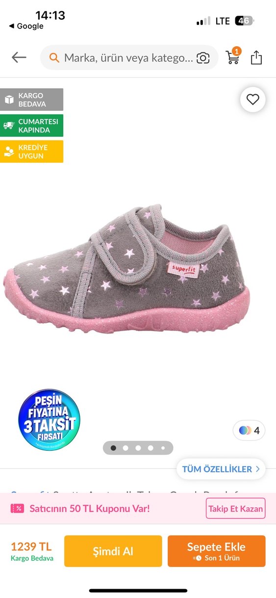 Superfit Gri Kız Çocuk Panduf Ayakkabı - Görsel 2