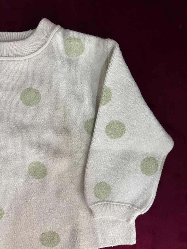 Kız Çocuk Beyaz Puantiyeli Triko Kazak - Görsel 2