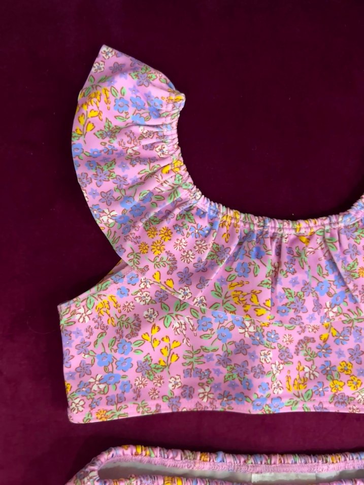 Mor Çiçek Desenli Kız Çocuk Bikini - Görsel 2